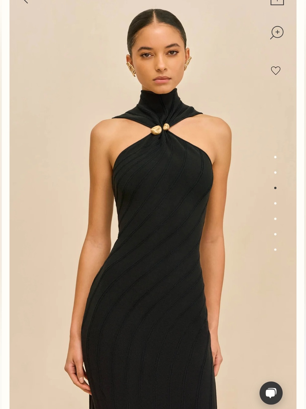new Cult Gaia Jessica knit curved line high neck gold emblem midi dress in black - Picture 4 of 10